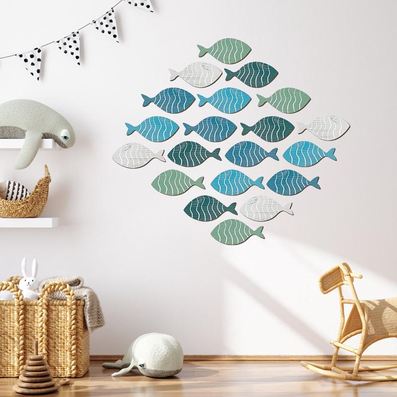 20 ks Dřevěné rybí sochy Dekorace Pobřežní Plážové Nástěnné závěsy Ozdoby Středomořské Jezerní dům Dekorace ložnice Nové