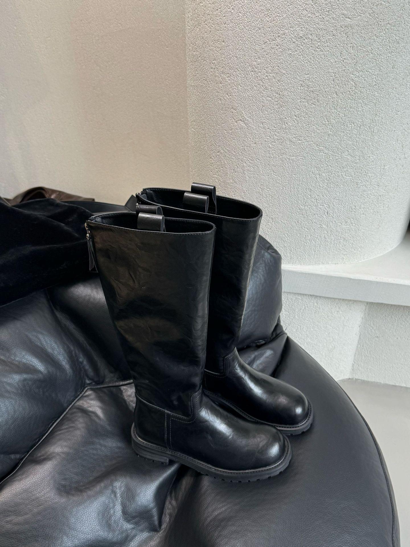 

New spot cowhide version~ genuine leather platform knight boots new 2025 retro thin British style versatile boots 40 чорний