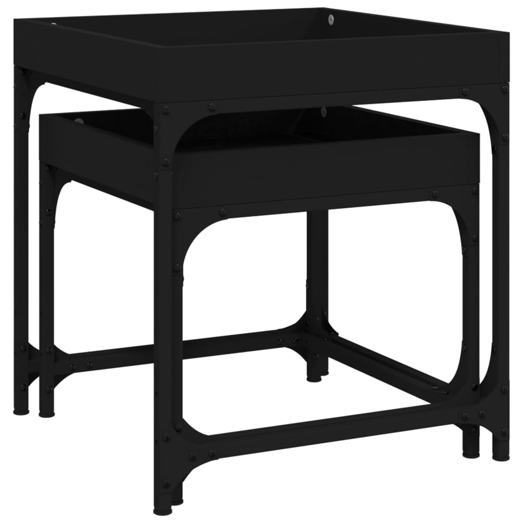Side Tables 2 Pcs Black Wood Based Material