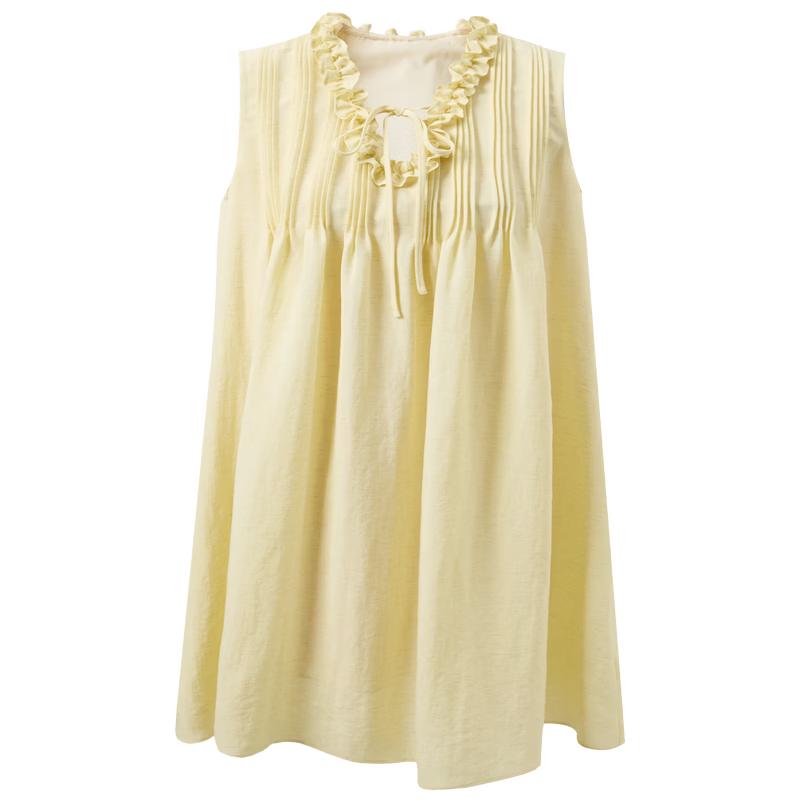 Sancai Lyocell Ruffle V-neck A-line Sleeveless Mini Dress S