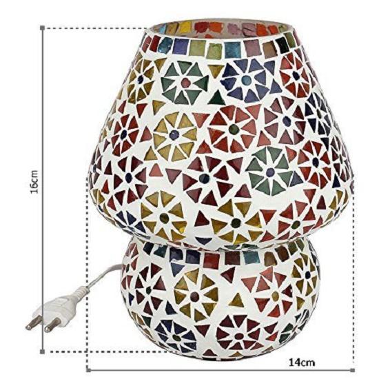 Turkish Multicolored Glass Mushroom Table Lamp, Handcrafted for Bedside, Living Room, and Home Decor, Height 6.5 inches