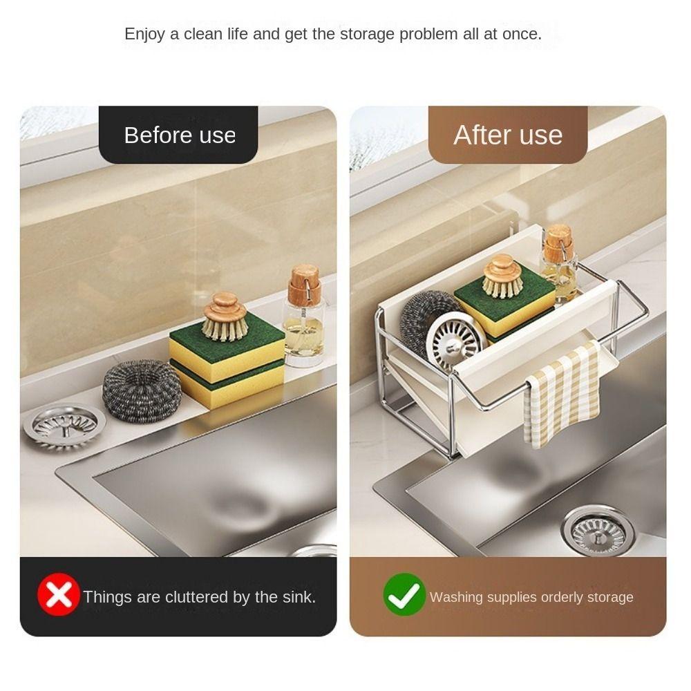 Carbon Steel/Stainless Steel Sponge Holder Auto Drain Tray Storage Rack  Kitchen Use