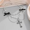 Sweet and Cool Bowknot Choker Unique Crosses Pendant Necklace with Pearls and Bowknot for a Fashion Statement