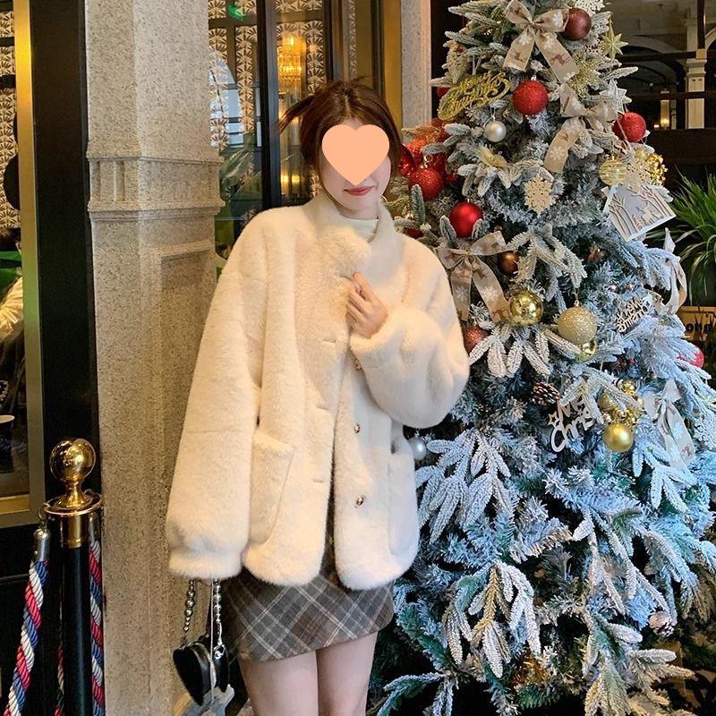2025 Women's Winter Faux Mink Fur Stand Collar Coat - Small Fragrance Style