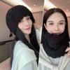 Autumn and winter one hat dual-purpose hollow scarf star warm pile cold hat big head circumference knitted wool hat