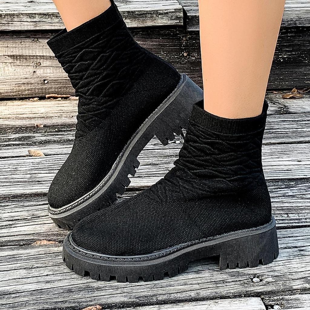 Spring Plus-size Fashion Boots Women's New Stretch Fly Knit Platform Socks Boots Casual Low-top Martin Boots