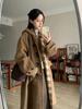 Korean Style Mid-Length Plaid Double-Sided Wool Coat with Hood for Women