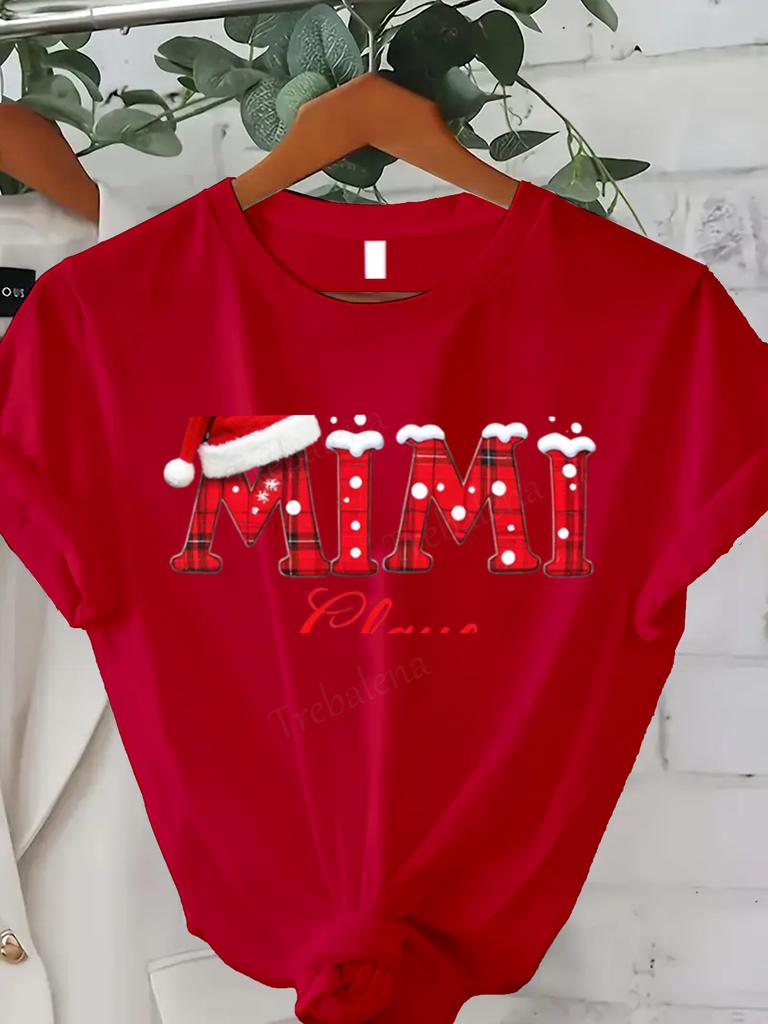 Women Tshirt Christmas Mimi Plaid TShirt for Women Festive Holiday Style