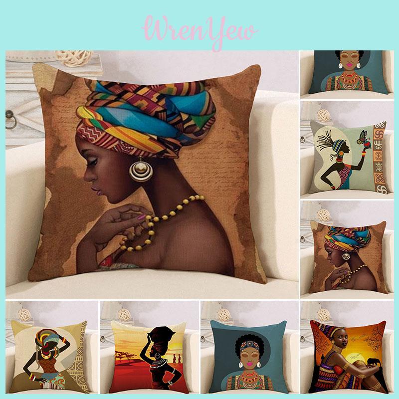 Charming Tribal African Women Lifestyle Cushion Cover Durable Linen Pillow Case For Captivating Room Decor