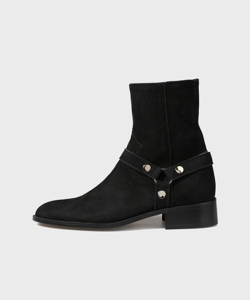 Firenze Atelier Slim Toe Velcro Line Suede Zip-Up Boots 3344-Qs [Black]