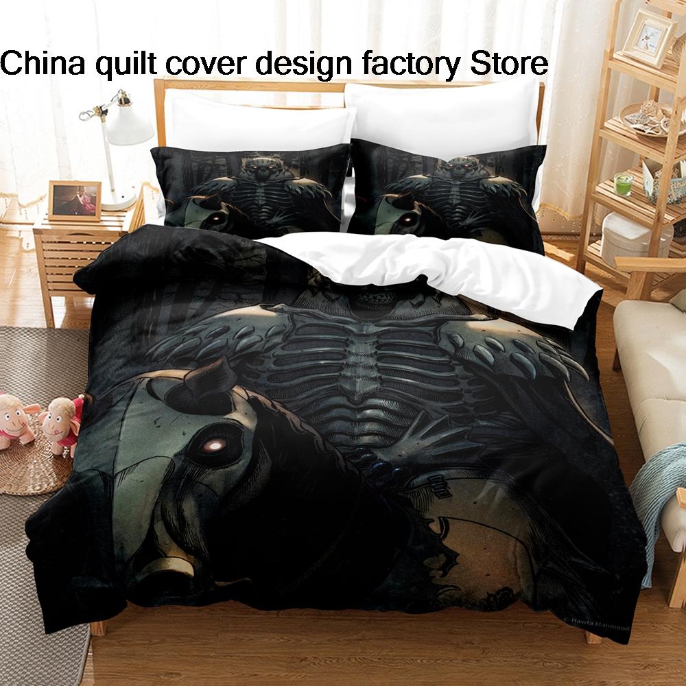Bed linen 3Pcs Skeleton Knight Bedding Set 3D Print Dark Fantasy Medieval Duvet Cover Pillowcases for Men Room Decor Gift