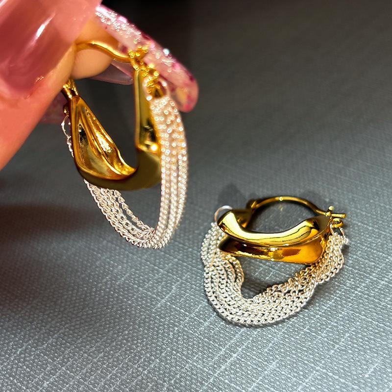 

Light Luxury Tassel Chain Vintage Earrings for Women , Gold and Copper Color Contrast Temperament Retro Daily Wear Accessories