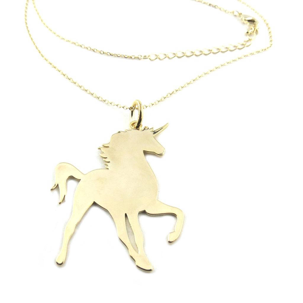 7bis [P8356] - Gold 'Licorne My Unicorn' Handmade Long Necklace - 75 Cm 45x35 Mm