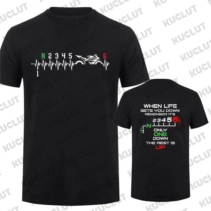1N23456 Motorcycle Gear Biker Heartbeat Retro Printed Men's New T-shirt Fashion Casual Loose Summer Tshirts Short Sleeve T-shirt
