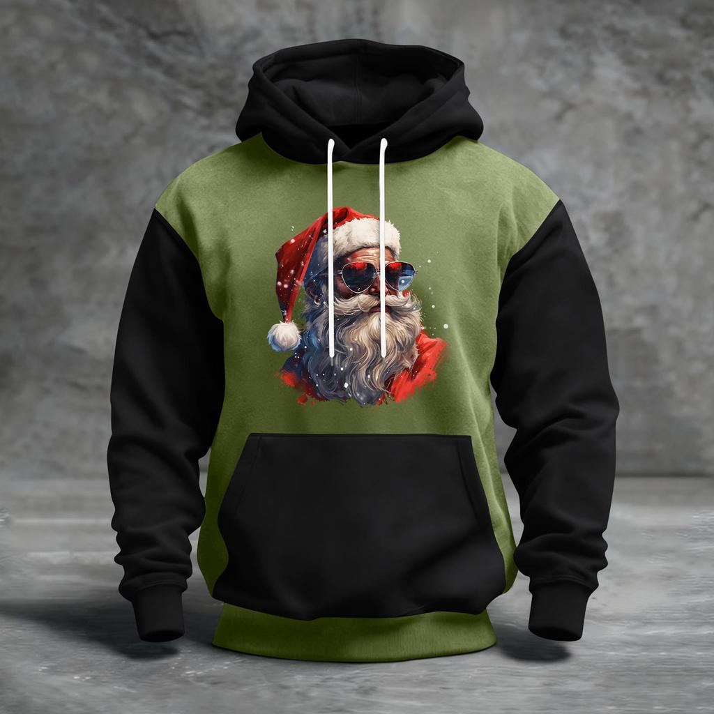 Men's Christmas Print Color Block Hooded Casual Sports Comfort Sweatshirt