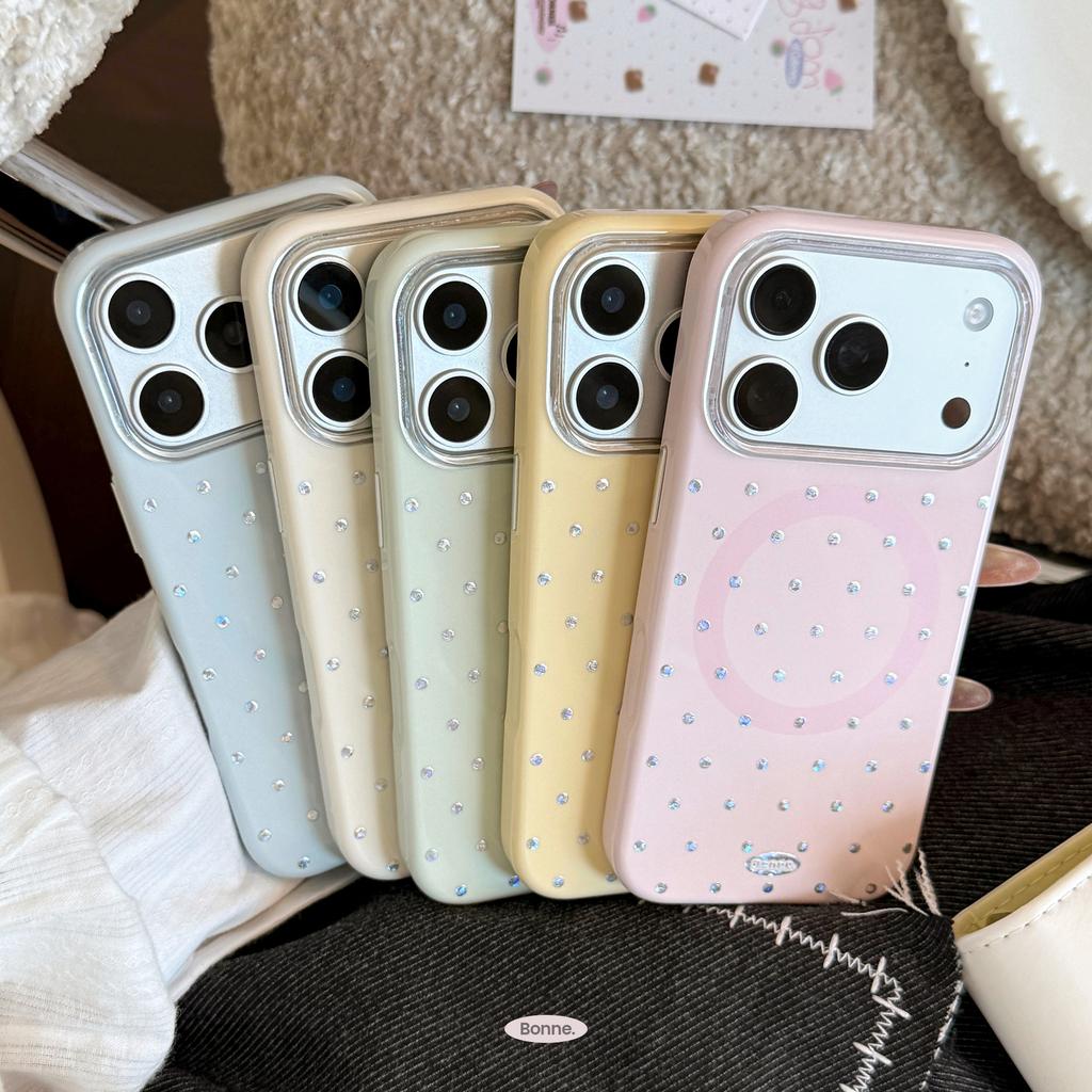 Silver Polka Dot Gold-plated Case Suitable for Apple 17 Pro Max, iPhone 16, Korean-style Minimalist 15 Magnetic Case, 17 Niche