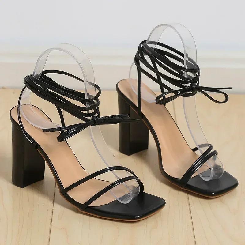 Fashion Summer Women's Shoes 2024 Ankle Strap Sandals Women's Leather High Heels Women's Sexy Party Sexy High Heels Wedding Shoes