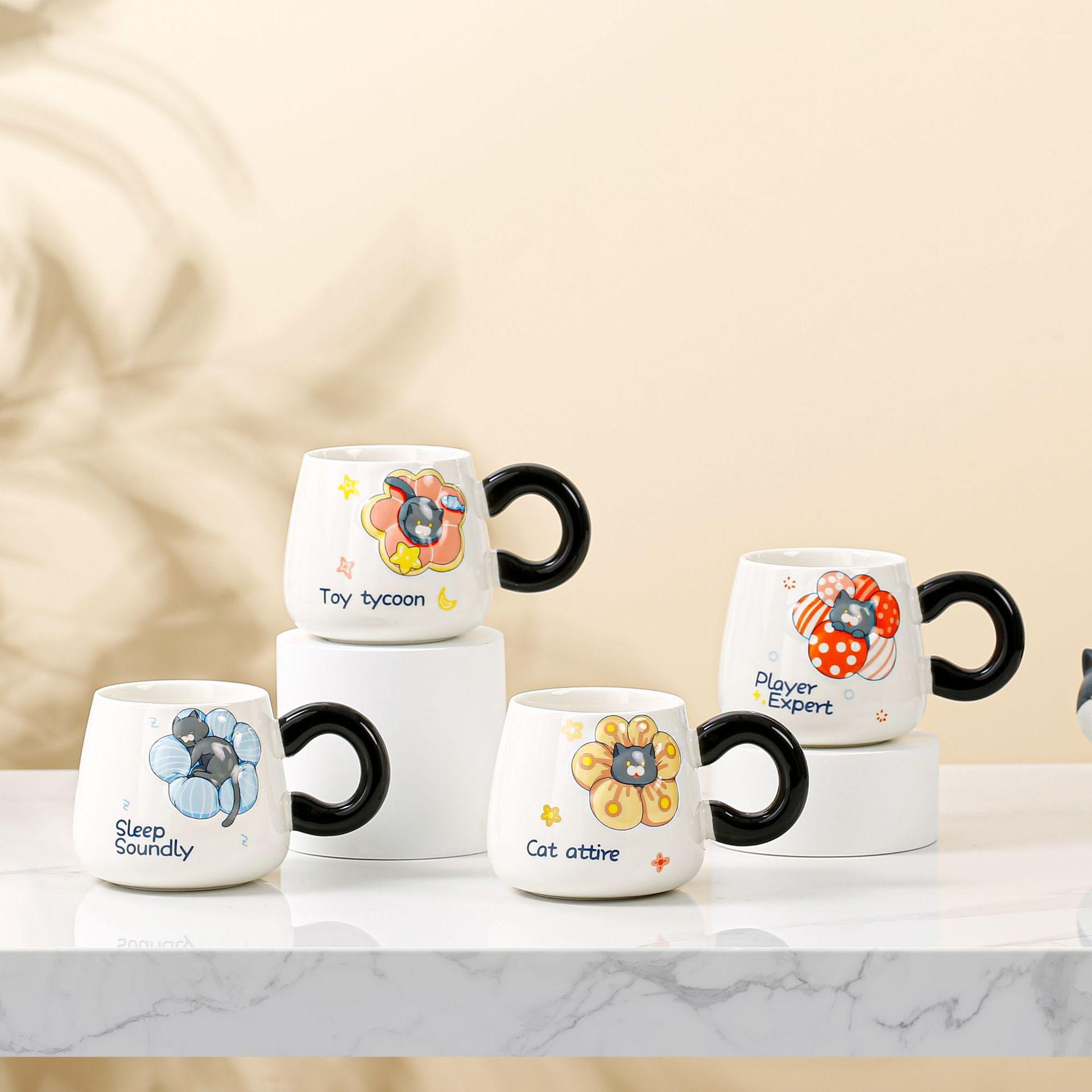 

Мультяшный милый кот цветы чашка керамическая кружка трансграничная чашка для воды домашний офис кофейная чашка креатив 400ml