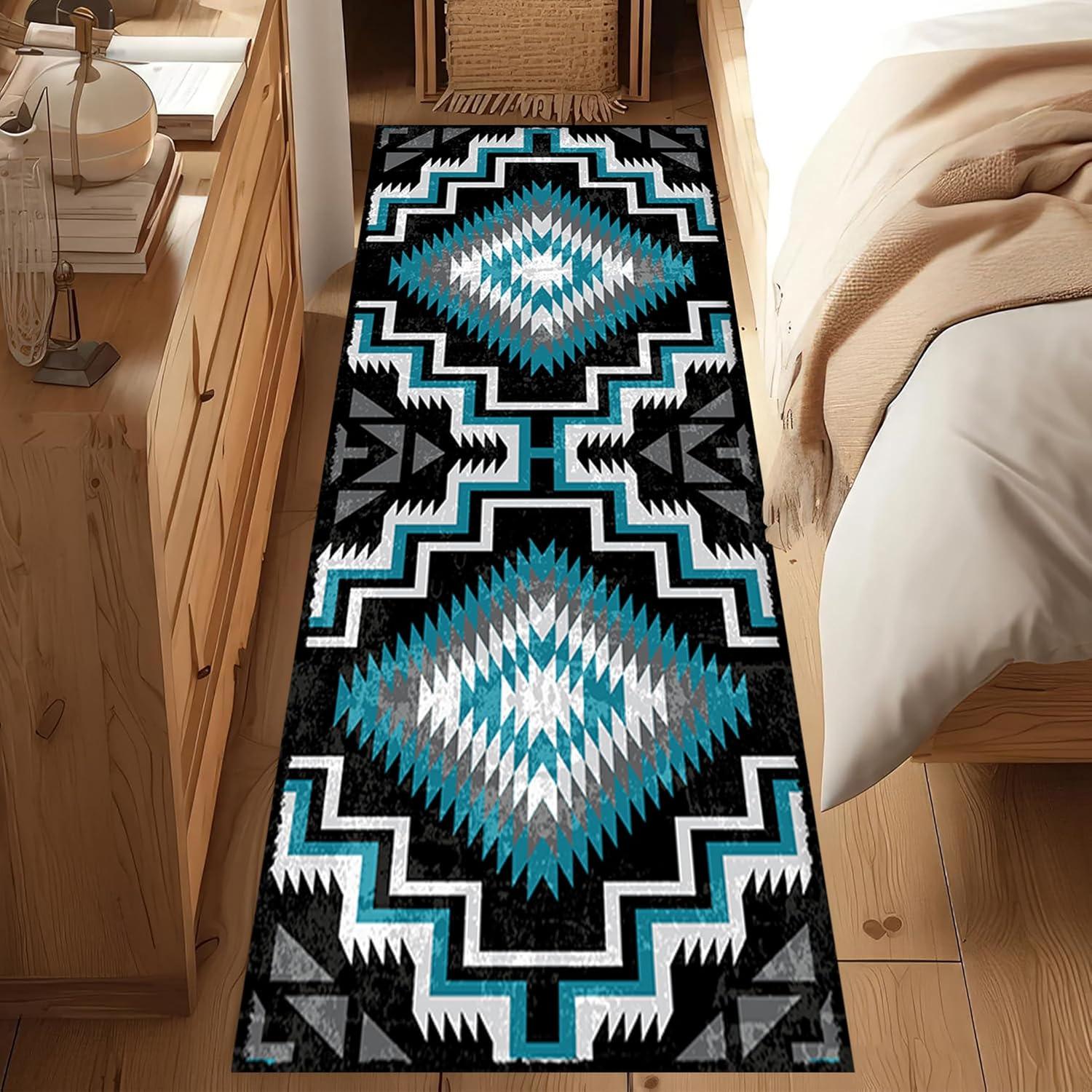 

Mexican Long Runners Rug,Rustic Country Native American Abstract Geometric Neutral Carpet Runner for Hallway Dining Room Foyer 40x120CM