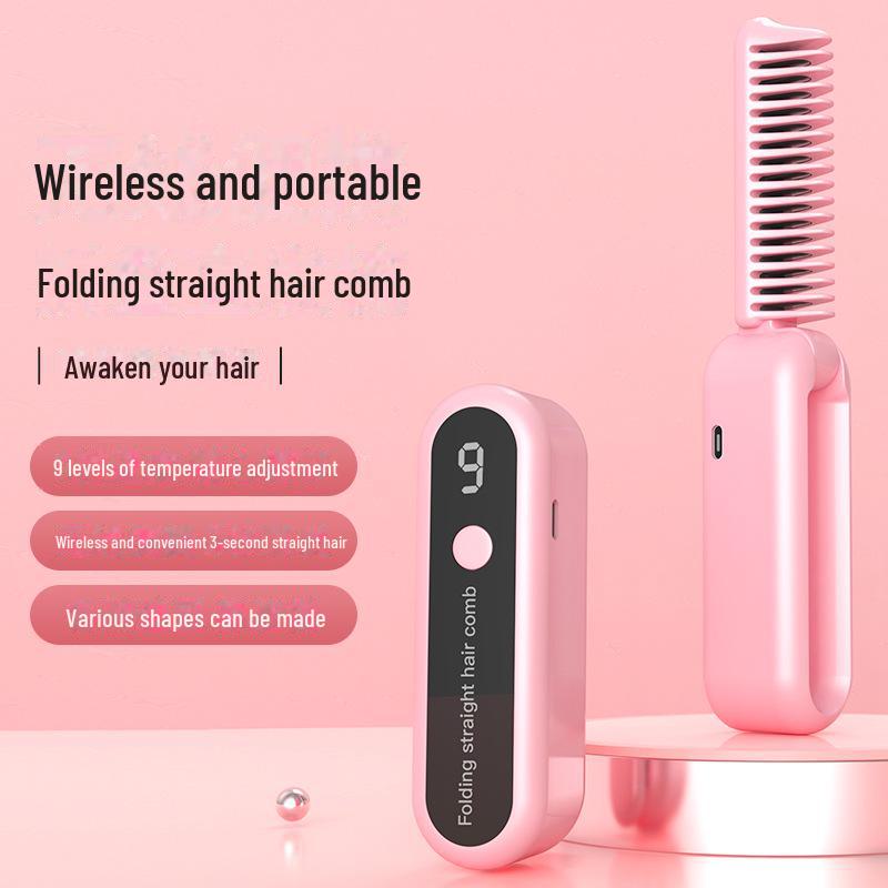 Portable Wireless Hair Straightener & Curler - Foldable, Negative Ion, Dual-Use, Hair-Safe Design