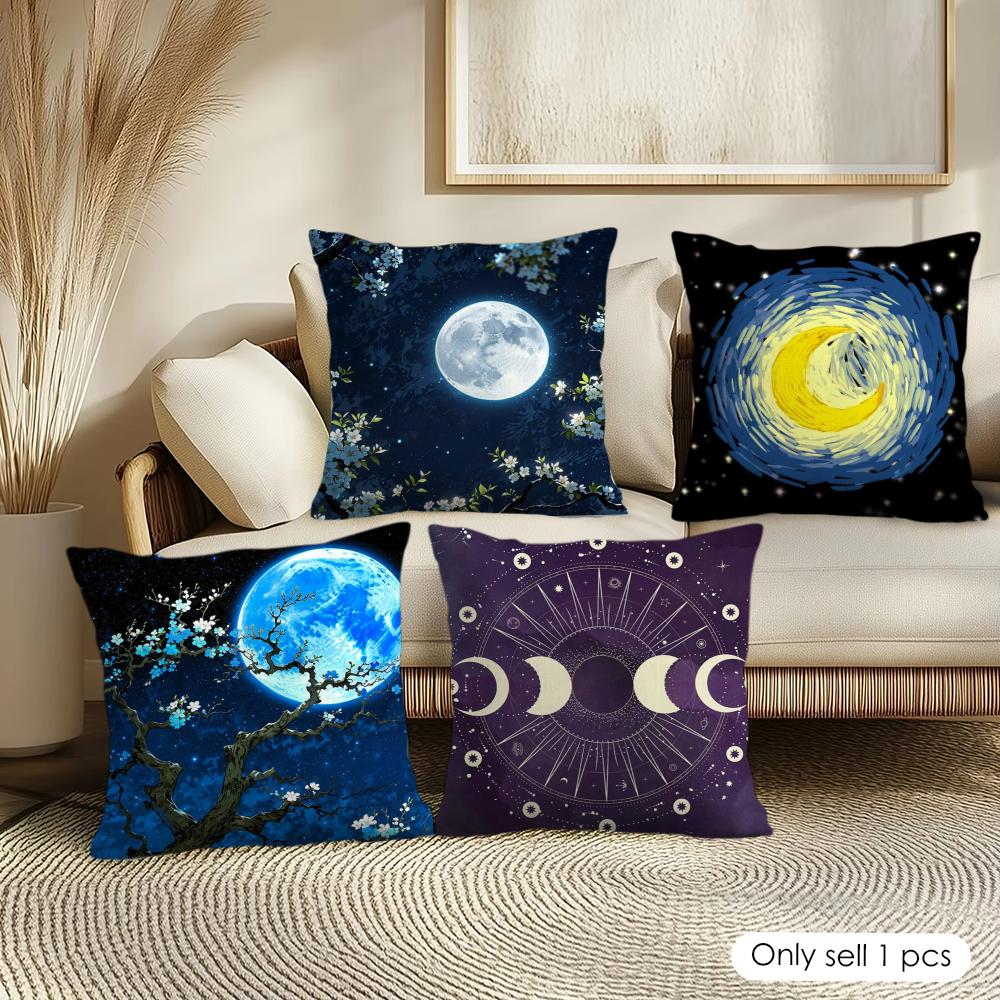 Magic Psychedelic Moon Cushion Cover Pillowcase Ultra Soft Skin Friendly Fabric Cloud Like Comfort Concealed Zipper