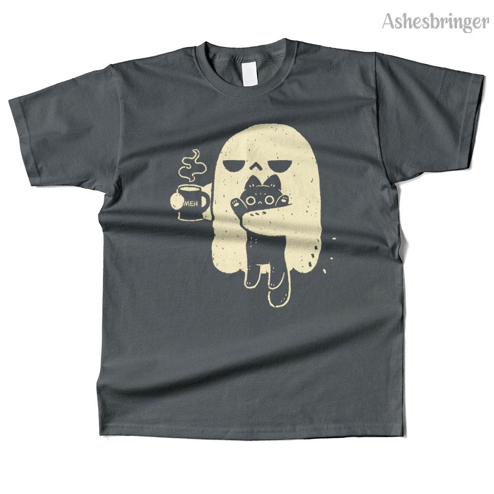 Unisexs Cotton Cute Ghost Holding Cat Graphic High Quality T Shirt Street Casual Style Tee for Unisex and Women