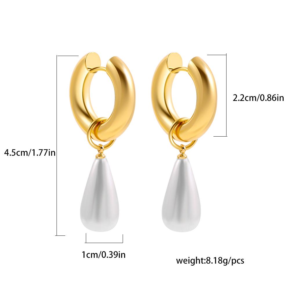 Fashion Natural Freshwater Pearls Pendant Earringd for Women Girl Gold Plated Stainless Steel Round Hoops Earring Charm Jewelry