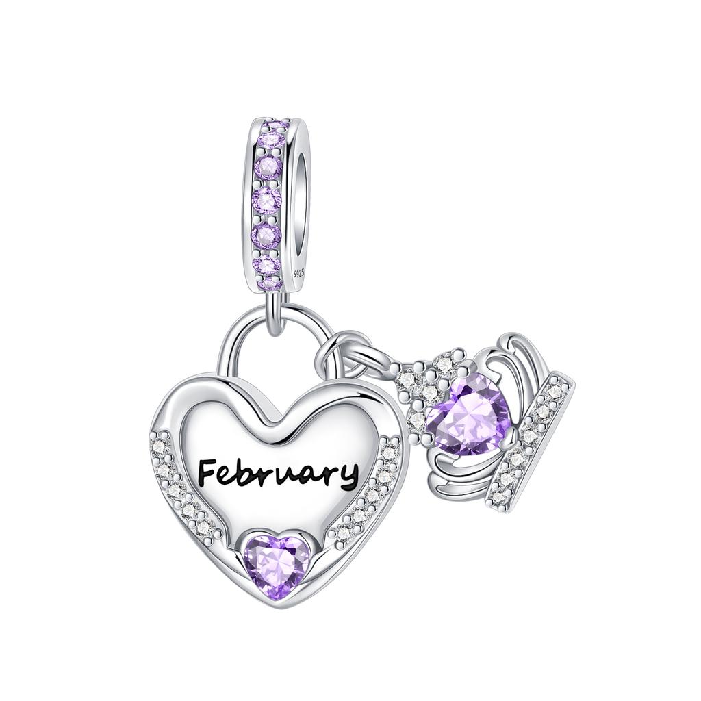 925 Silver January-December Birthday Stone Love Zircon Pendant Bead Fit Charms Necklace Bracelet Women Jewelry DIY Gift
