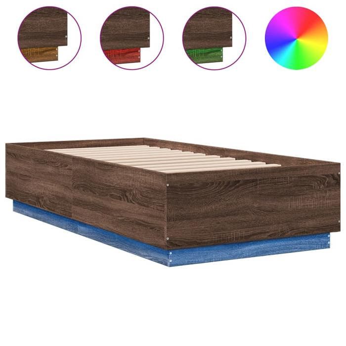 VidaXL Bed Frames with LED Lights, Single Bed with Slat Base, Adult Bedroom Bed, Modern, Brown Oak 75x190 3209673