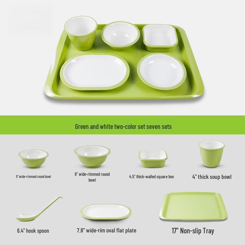 Wuhe Green & White Melamine Imitation Porcelain Tableware Set