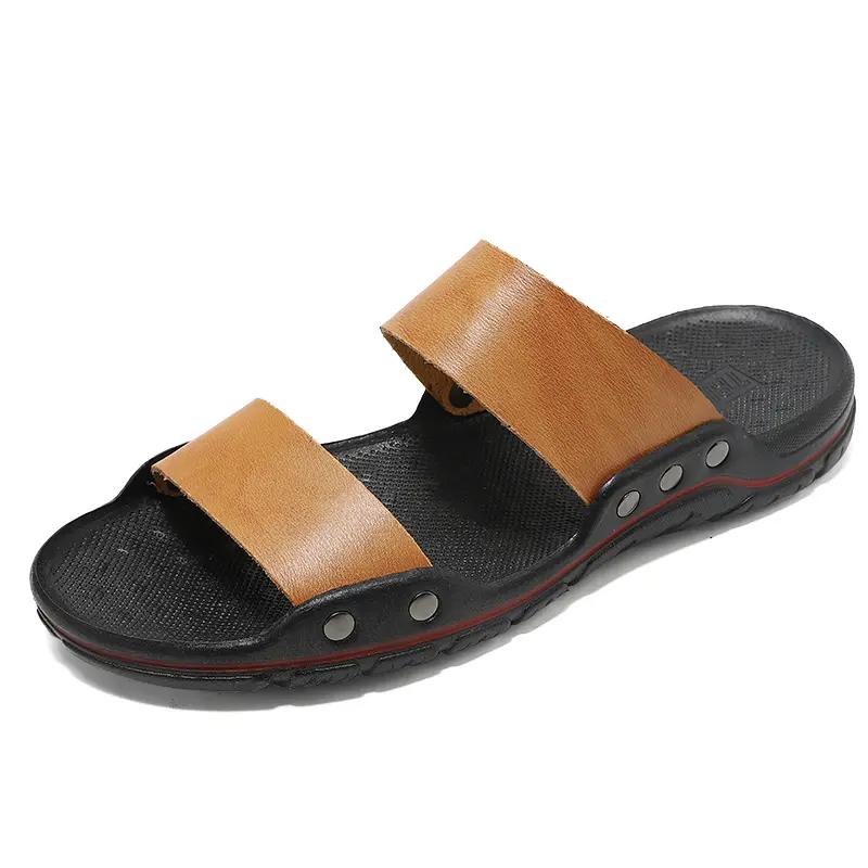 

Summer Travel Men s Slippers Fashion Retro Open Toe Textured Upper Sandals Large Size Soft Bottom Shoes Chinelos De Praia 38 светло-коричневого