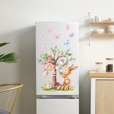 Autocollant de fenêtre Lapin de Pâques Imperméable PVC Auto-adhésif Maison Bureau Salon Coloré Oeuf Arbre Lapin Décoration Murale Décalcomanie