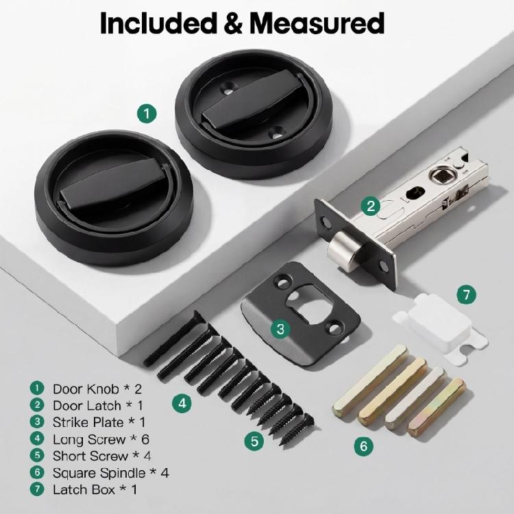 Closet and Hallway Door Recessed Lock Set, Black Round Hardware with 3 In Pull Diameter, Metal Construction, and Interior Thickness Compatibility