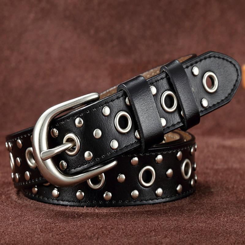 Women'S Belt Japan And South Korea, Jeans Belt Women'S, Casual Belt Hollowed Out, Riveted Punk Belt Women'S