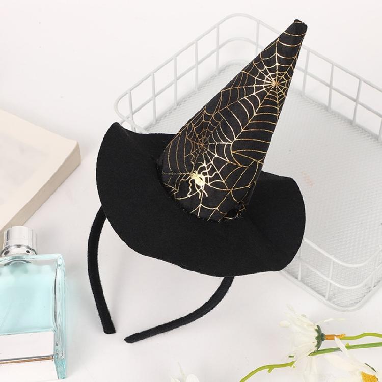 Festival Halloween Witch Hat Hairband with Mesh for Women Men Cosplay Spiderwebs Wizard Caps Headband Costume Accessory