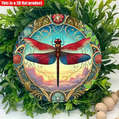 Plat 2D 20*20cm 1 pièce Libellule de couleur vive vintage Panneau Rond Déco murale, Thème libellule Cadeau en bois Pour femmes, Déco de chambre Esthétique Décor d'entrée