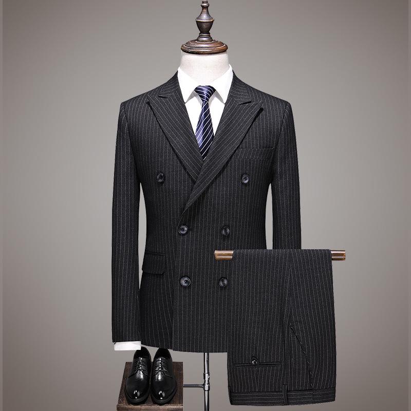 Korean Style Slim Fit Striped Men's Suit Set - Casual Blazer Jacket for Weddings and Professional Wear