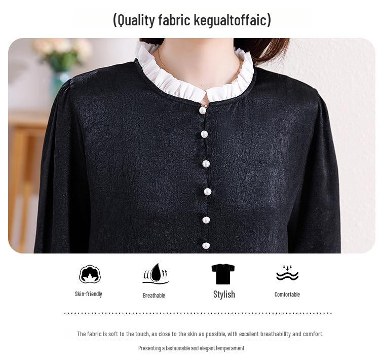 Beaded French Light Luxury Satin Shirt with Contrast Stitching - Spring 2025 Xiaoxiang Style Women's Top