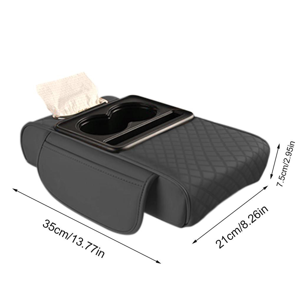 Car Armrest Box Heightening Cushion With Cup Holder Tissue Box Side Storage Pocket For Auto Interior Arm Rest Cover Height Pad
