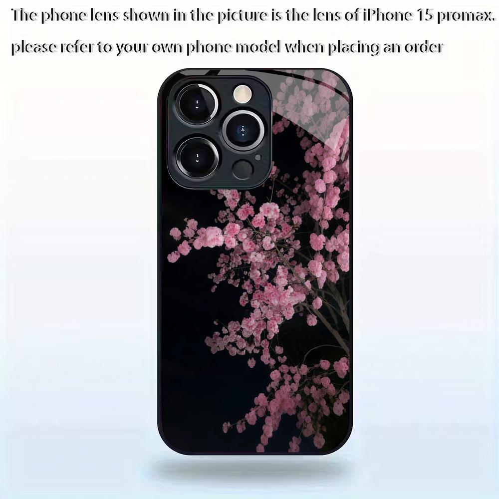 Cherry Blossom Tree Pattern Tempered Glass Phone Case Suitable for iPhone 17 16 15 14 13 12 11 Pro/Max/Plus Anti Drop Back Cover