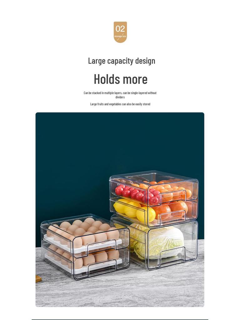 PET Egg and Veggie Refrigerator Organizer - Stackable, Multifunctional Drawer with Drainage