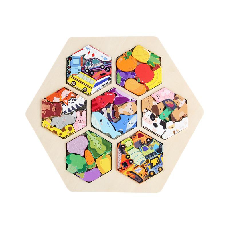 3D Animal & Fruit Theme Puzzle Blocks for Early Education - Creative Jigsaw for Kindergarten & Baby Learning