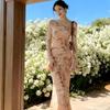 Elegant Autumn Flare Sleeve Maxi Dress: Slim Fit, Cinched Waist, Mermaid Silhouette