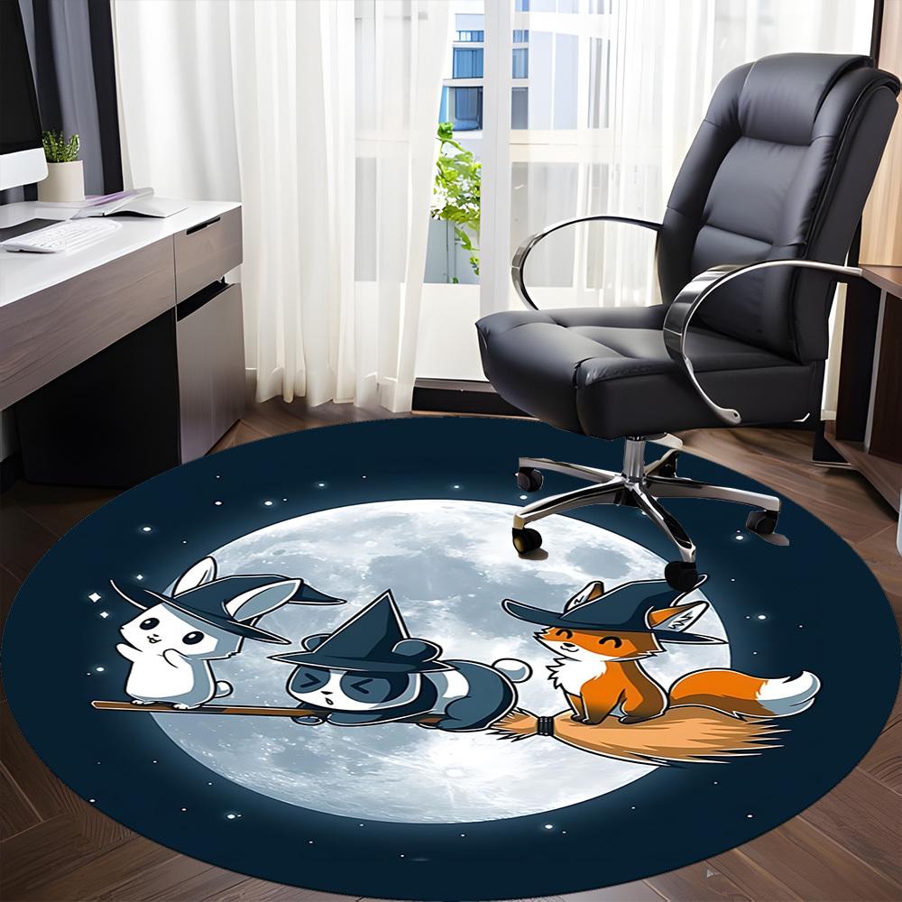 1 Stück Halloween Nacht Büro Runder Teppich, Indoor-Matte Geeignet für Büro, Unter Bürostühlen Schlafzimmer Wohnzimmer Heimdekoration, Raum Deko
