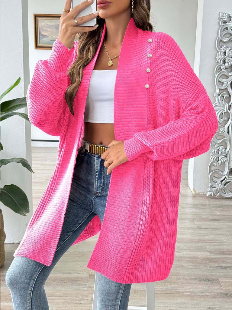 Women's autumn and winter new coat European and American women's clothing simple fashion loose sweater pearl bead cardigan