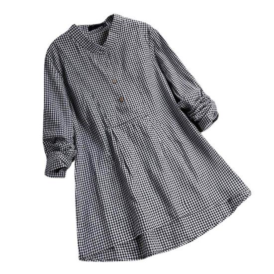 

Women Plus Size Plaid Tunic Tops Casual Button Up Lapel Loose Swing Blouse Long Sleeve Pleated Flowy T Shirts S