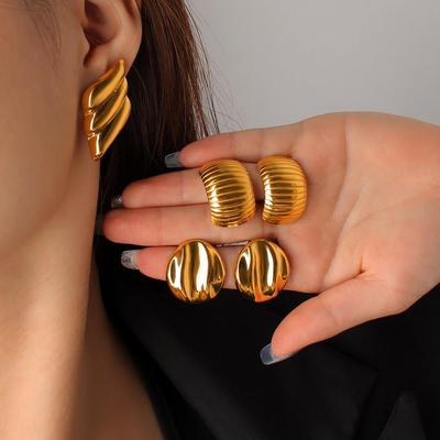 18k Gold Plated Geometric Spiral Stud Earrings with 3D Texture
