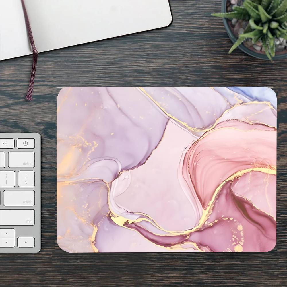 Pink Gold Marble Mousepad Small LockEdge Mouse Pad For Gamers Computer Desk Pad Rectangular Anti-slip Rubber