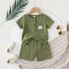 Summer New Simple Fashion Baby Boy Pocket Round Neck Short Sleeve T-Shirt + Shorts