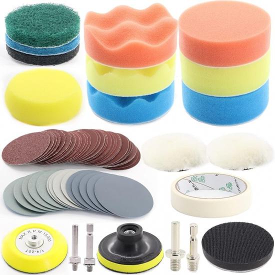 104PCS Car Headlight Restoration Kit - 3Inch Sanding Discs, Wool & Sponge Buffing Pads, Interface Pad For Car Washing, Cleaning, Waxing